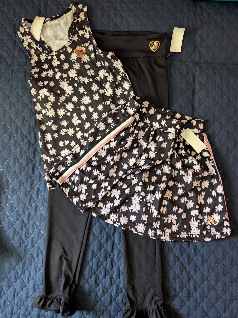 Body Glove Black Floral Skort & Leggings Set with Pink Accents